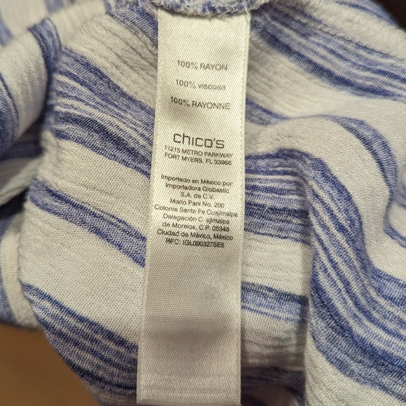 Chico's 0.5 Wms Small Button Up Blouse Tie Front Stripe White Blue Gauzey 136 - Picture 7 of 10